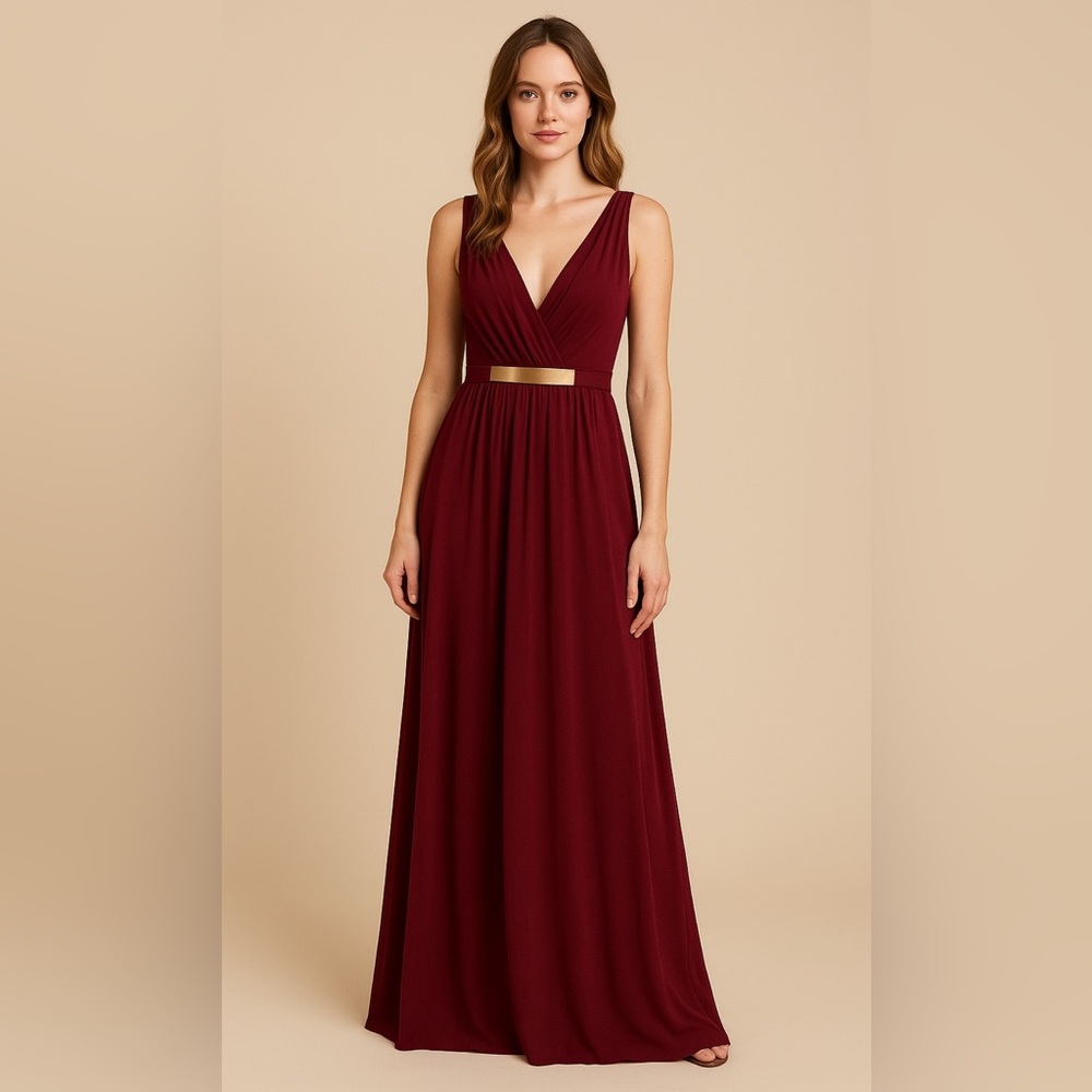 Red Sleeveless V-Neck Maxi Dress Ideal for party